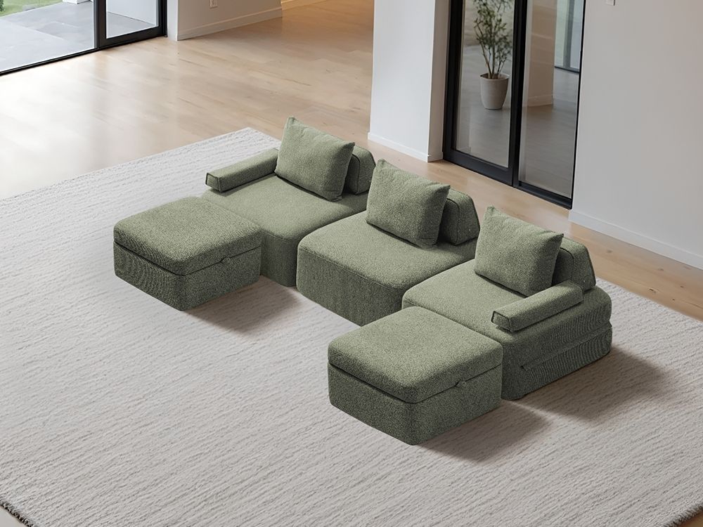 Cushie Modular 3-Seater U-Shaped Chaise (3.05m) - Sage