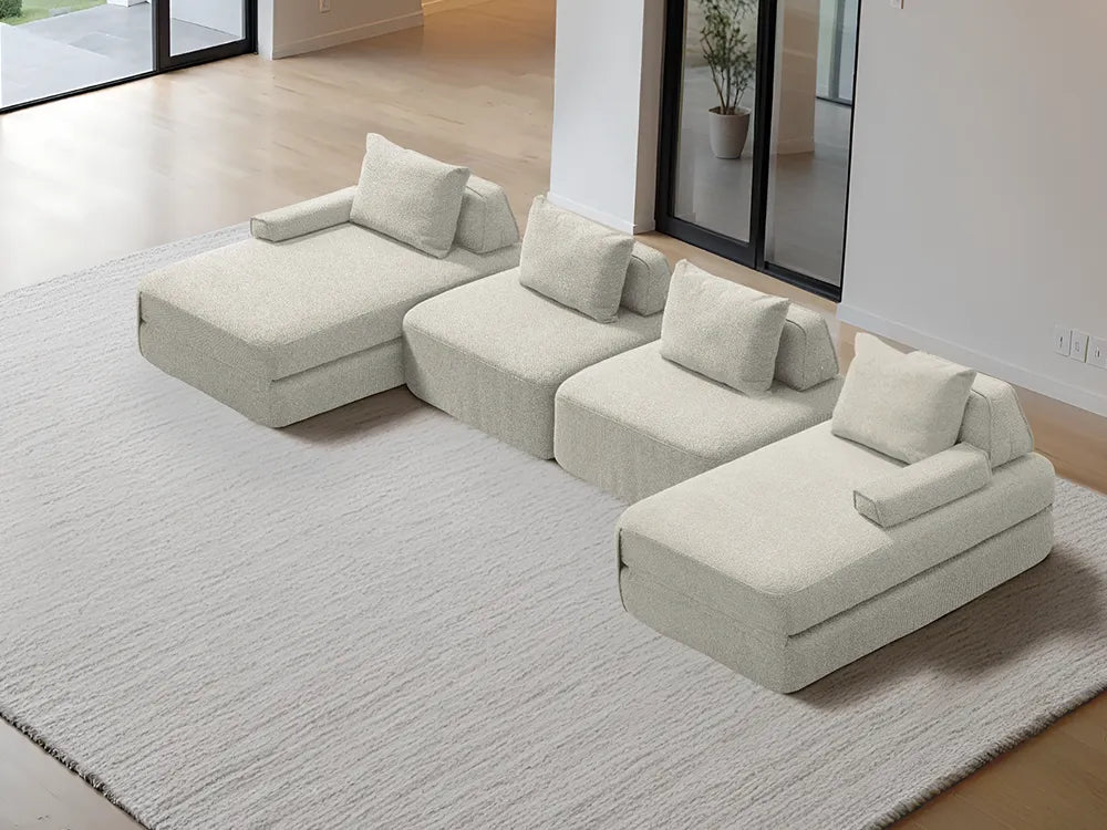 Cushie Modular 4-Seater U-Shaped Double Chaise (3.96m) - Cream