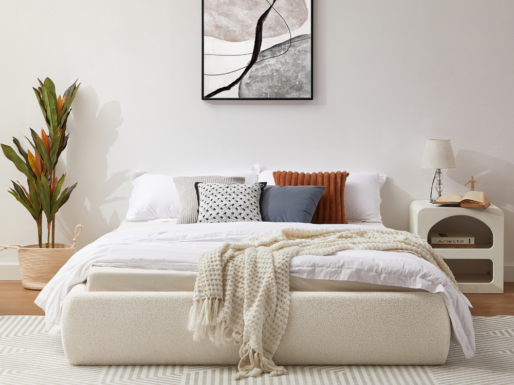 White boucle bed on sale