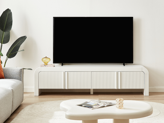 Lifely TV unit and entertainment unit styled in a living room