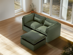 2 Seater / Sofa + Ottoman / Olive Green