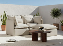 2 Seater / Sofa + Ottoman / Linen Beige