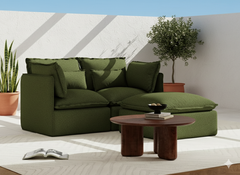 2 Seater / Sofa + Ottoman / Olive Green