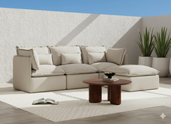 3 Seater / Sofa + Ottoman / Linen Beige