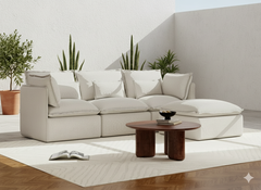 3 Seater / Sofa + Ottoman / White Boucle