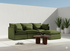 3 Seater / Sofa + Ottoman / Olive Green