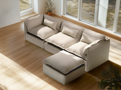 3 Seater / Sofa + Ottoman / Linen Beige