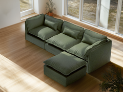 3 Seater / Sofa + Ottoman / Olive Green
