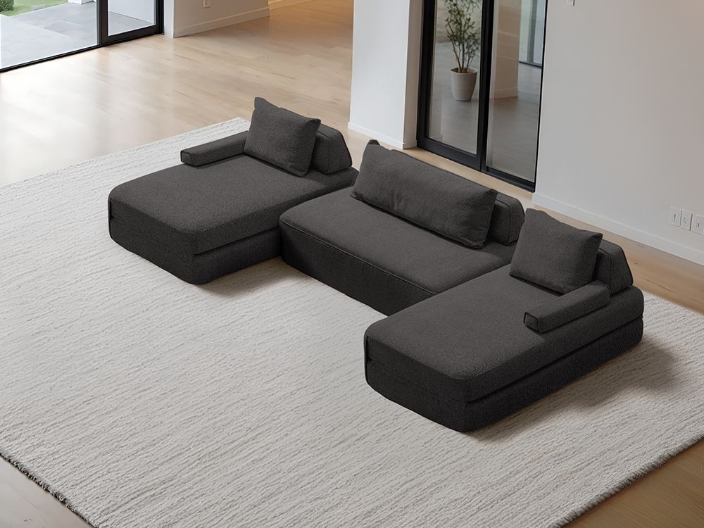 Cushie Modular 4-Seater U-Shaped Double Chaise (3.47m) - Charcoal