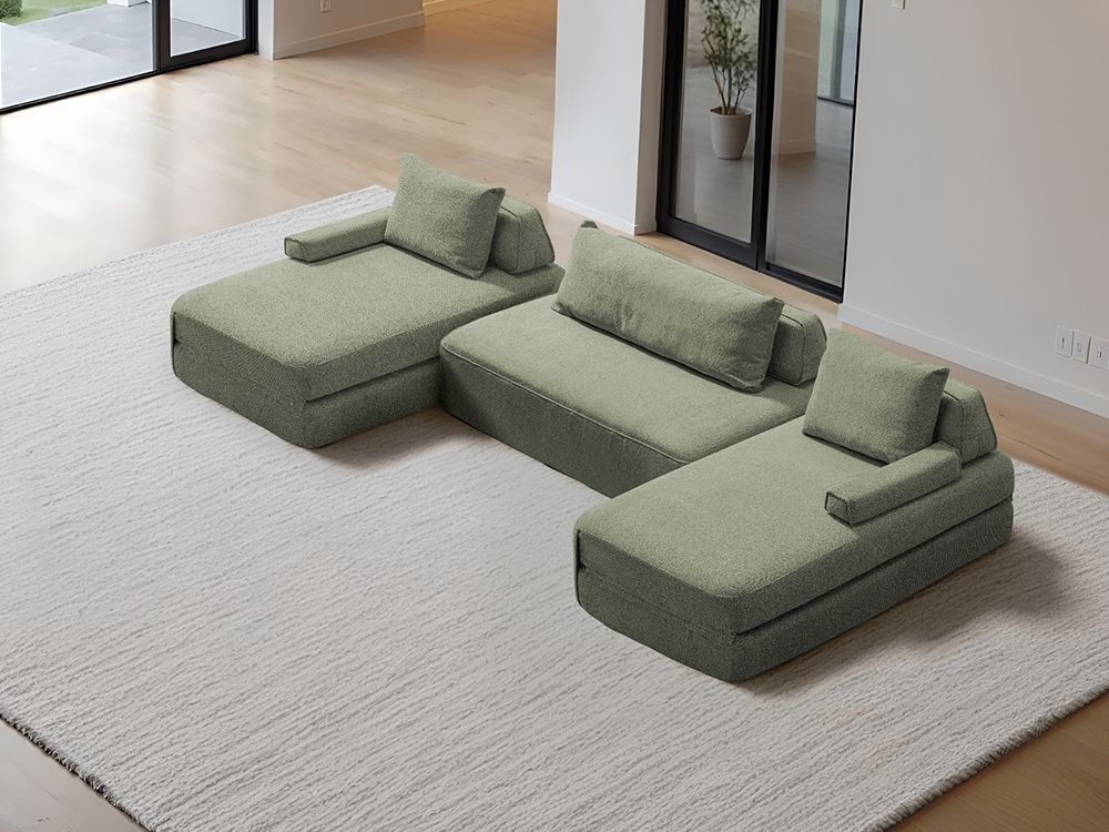 Cushie Modular 4-Seater U-Shaped Double Chaise (3.47m) - Sage