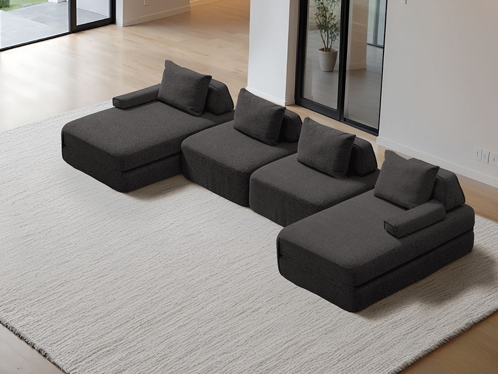 Cushie Modular 4-Seater U-Shaped Double Chaise (3.96m) - Charcoal