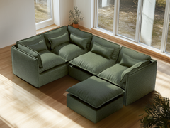 4 Seater / Corner + Ottoman / Olive Green