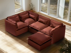 4 Seater / Corner + Ottoman / Rust