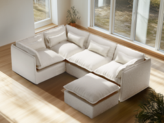 4 Seater / Corner + Ottoman / White Boucle