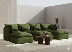 4 Seater / U-Sectional + Ottoman / Olive Green