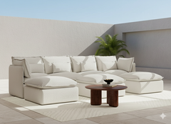 4 Seater / U-Sectional + Ottoman / White Boucle