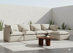 4 Seater / Sofa + Ottoman / Linen Beige