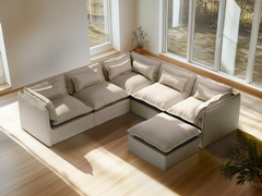 5 Seater / Corner + Ottoman / Linen Beige