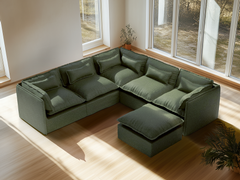 5 Seater / Corner + Ottoman / Olive Green