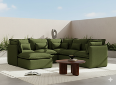 5 Seater / Corner + Ottoman / Olive Green