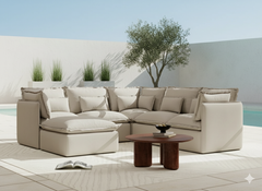 5 Seater / Corner + Ottoman / Linen Beige