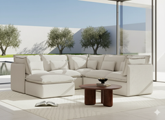 5 Seater / Corner + Ottoman / White Boucle