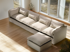 4 Seater / Sofa + Ottoman / Linen Beige