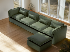 4 Seater / Sofa + Ottoman / Olive Green