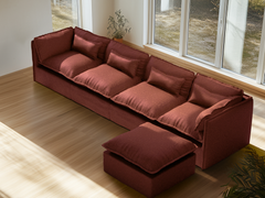 4 Seater / Sofa + Ottoman / Rust