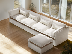 4 Seater / Sofa + Ottoman / White Boucle