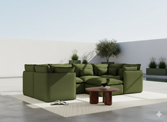 6 Seater / U-Sectional + Ottoman / Olive Green