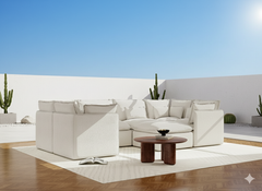 6 Seater / U-Sectional + Ottoman / White Boucle