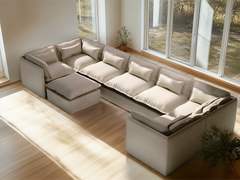 7 Seater / U-Sectional + Ottoman / Linen Beige