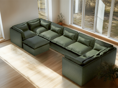 7 Seater / U-Sectional + Ottoman / Olive Green
