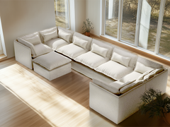 7 Seater / U-Sectional + Ottoman / White Boucle
