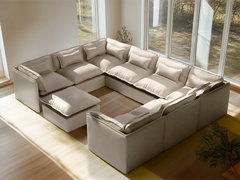 8 Seater / U-Sectional + Ottoman / Linen Beige