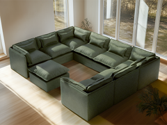 8 Seater / U-Sectional + Ottoman / Olive Green
