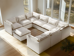 8 Seater / U-Sectional + Ottoman / White Boucle