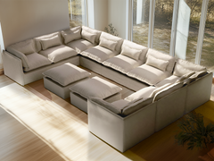 9 Seater / U-Sectional + Ottoman / Linen Beige