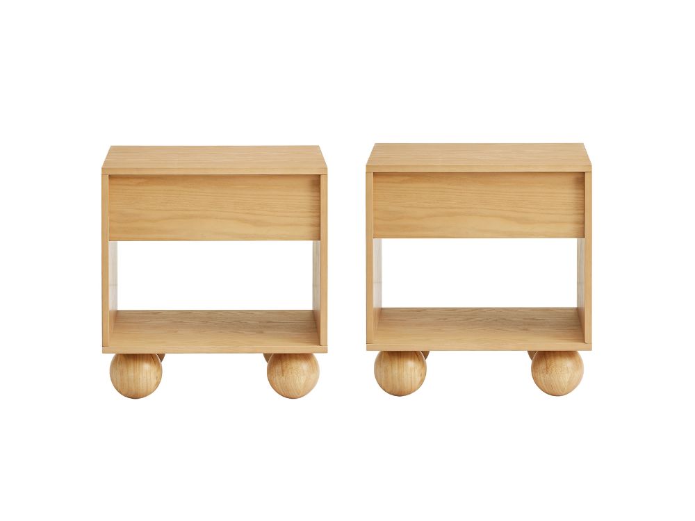 Ballico Set of 2 Bedside Table - Light Oak