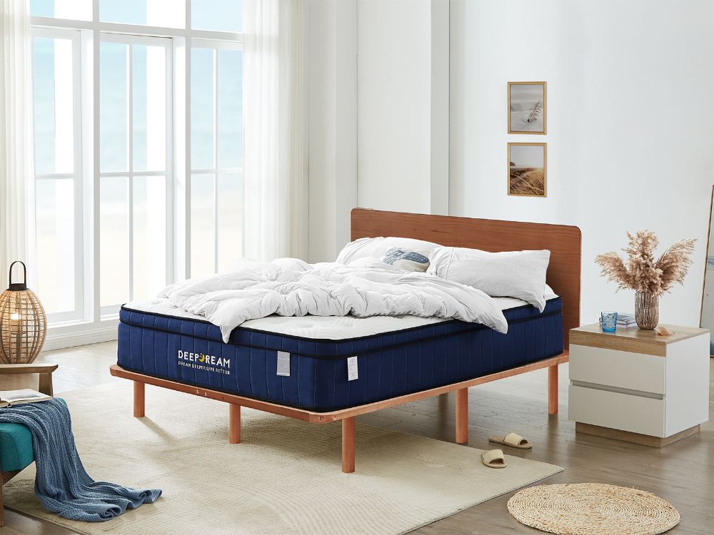 Cali Bed Frame Walnut + Deep Dream Premium Mattress Combo