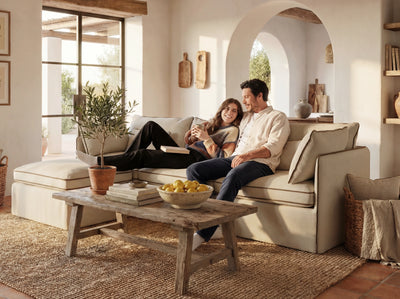 Cream With Brown Piping / Corner Sofa
