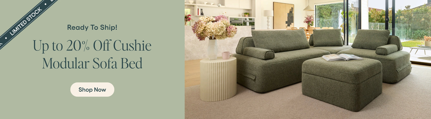 sage‑green modular sofa bed banner