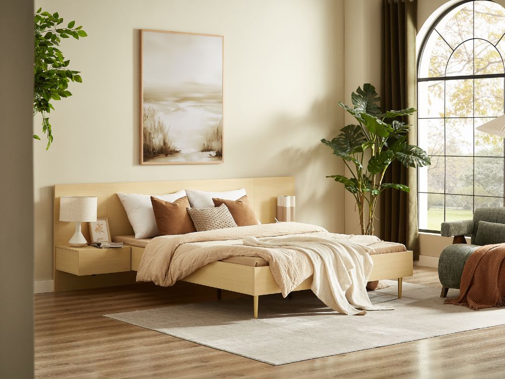 Eve Bed Frame with 2 Bedside Tables Set - Natural