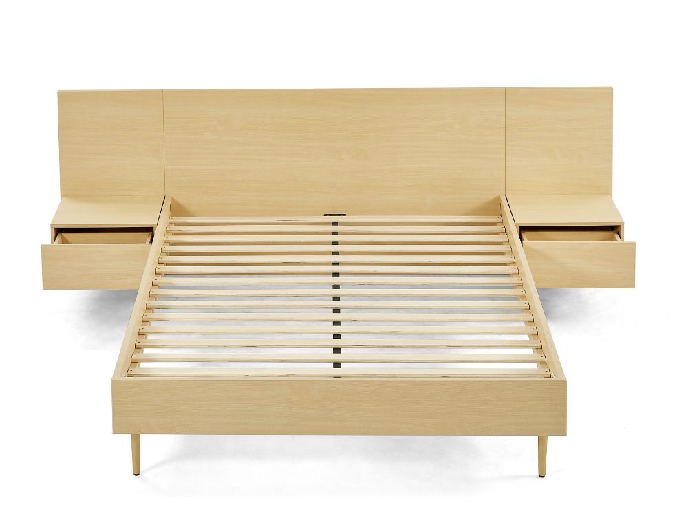 Eve Bed Frame with 2 Bedside Tables Set - Natural