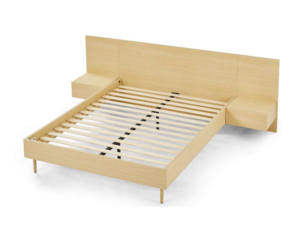 Eve Bed Frame with 2 Bedside Tables Set - Natural