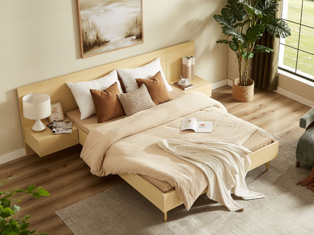 Eve Bed Frame with 2 Bedside Tables Set - Natural