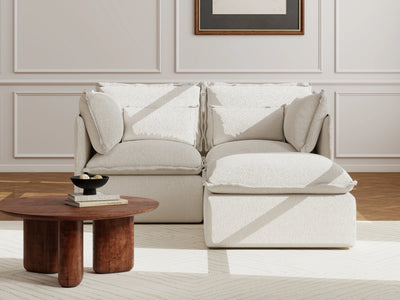 2 Seater / Sofa + Ottoman / White Boucle
