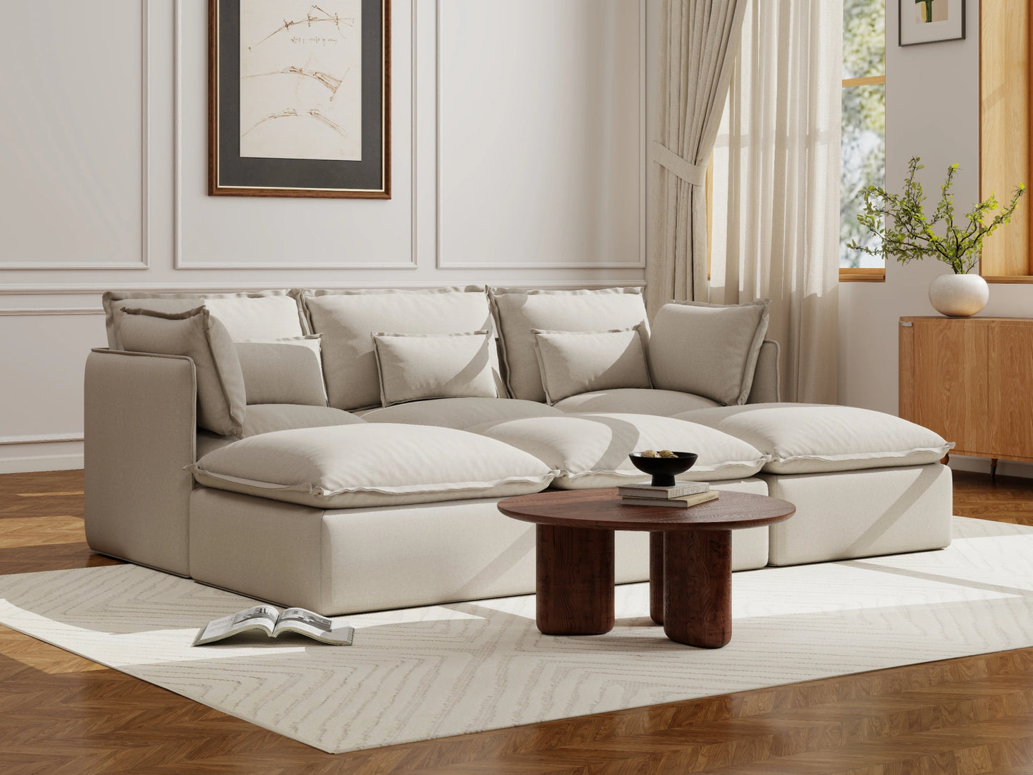 Lifely Modular 3 Seater Bed - Linen Beige