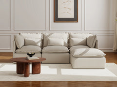3 Seater / Sofa + Ottoman / Linen Beige